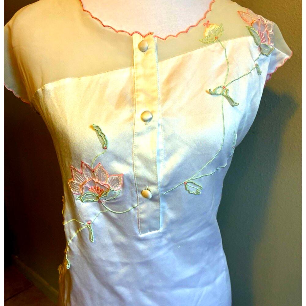 VTG 60s Nightie Pjs Sexy White Cottagecore Fairy Boho Flowers Asian Soft Girl S